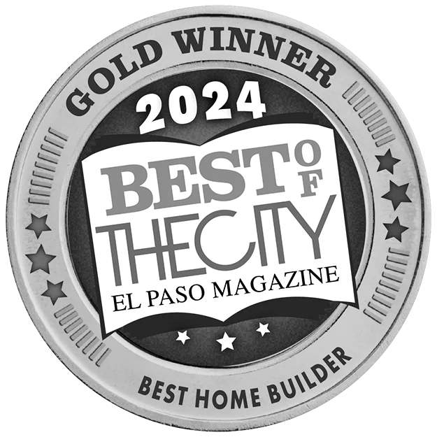 Gold Winner 2024 "Best of the City" award from El Paso Magazine for Best Home Builder. Silver and white.