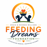 Feeding Dreams Foundation logo with mountain peaks, crossed utensils, and a graduation cap