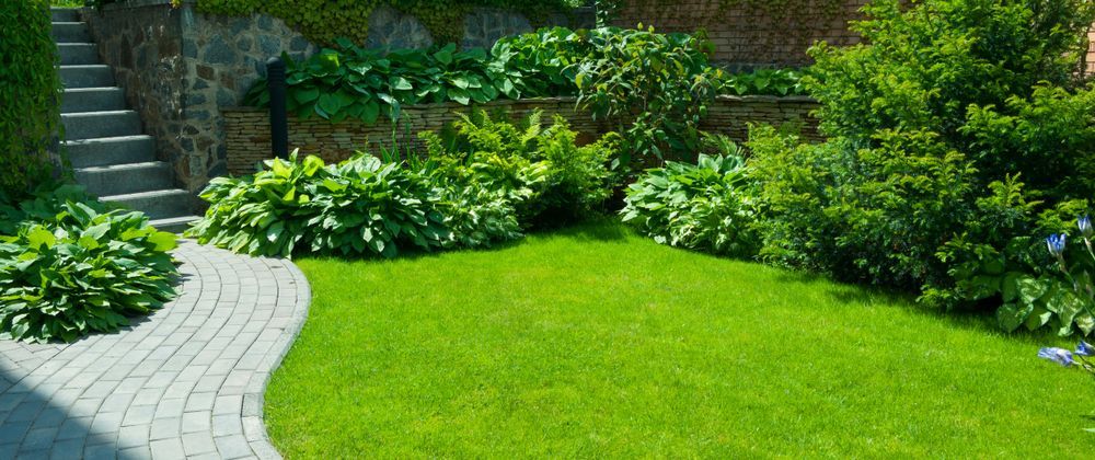 A Curved Stone Walkway Leads Past a Vibrant Green Lawn — A Betta Fence 'N' Yard In Lake Cathie, NSW