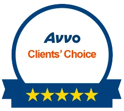 A badge that says avvo clients choice with five stars