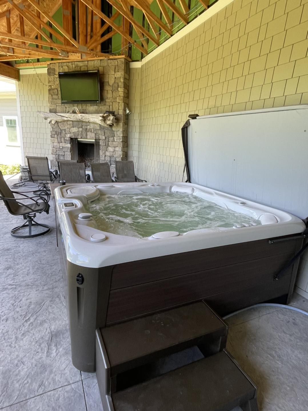 hot tub in backyard
