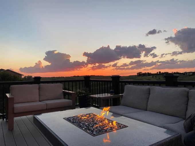 dusk outdoor living with fire pit