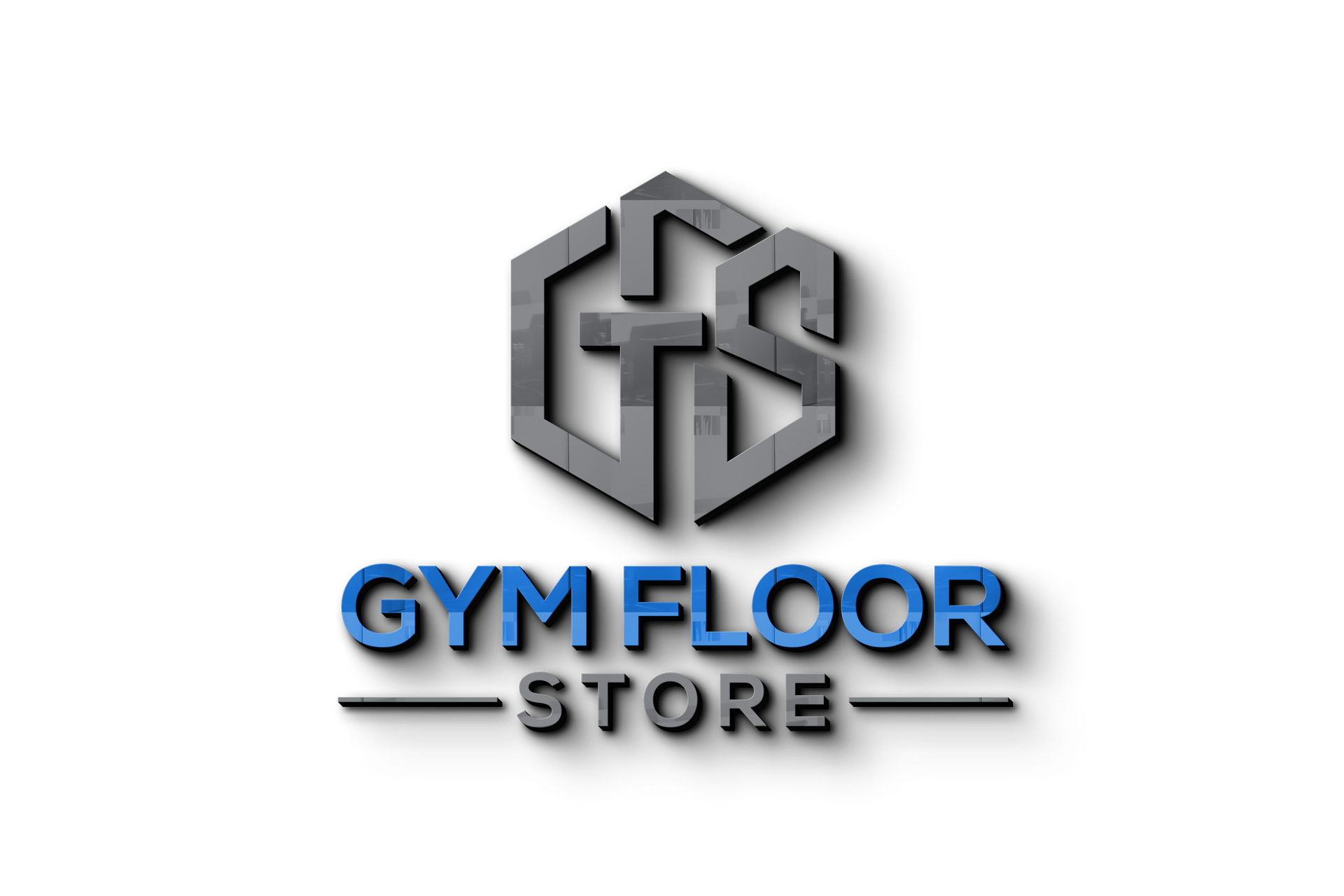 Logo for Gym Floor Store: gray hexagonal shape with