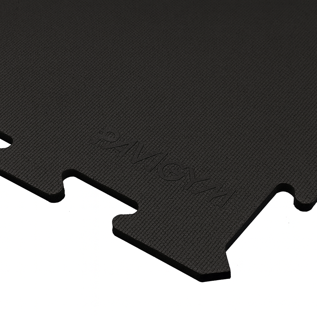 Black interlocking foam floor tile.