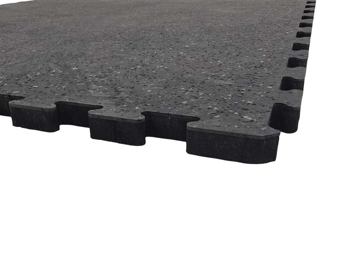 Gray interlocking foam floor tiles.