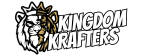 a logo for kingdom krafters with a lion wearing a crown.