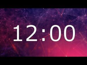 The time is 12:00 on a purple and pink background.