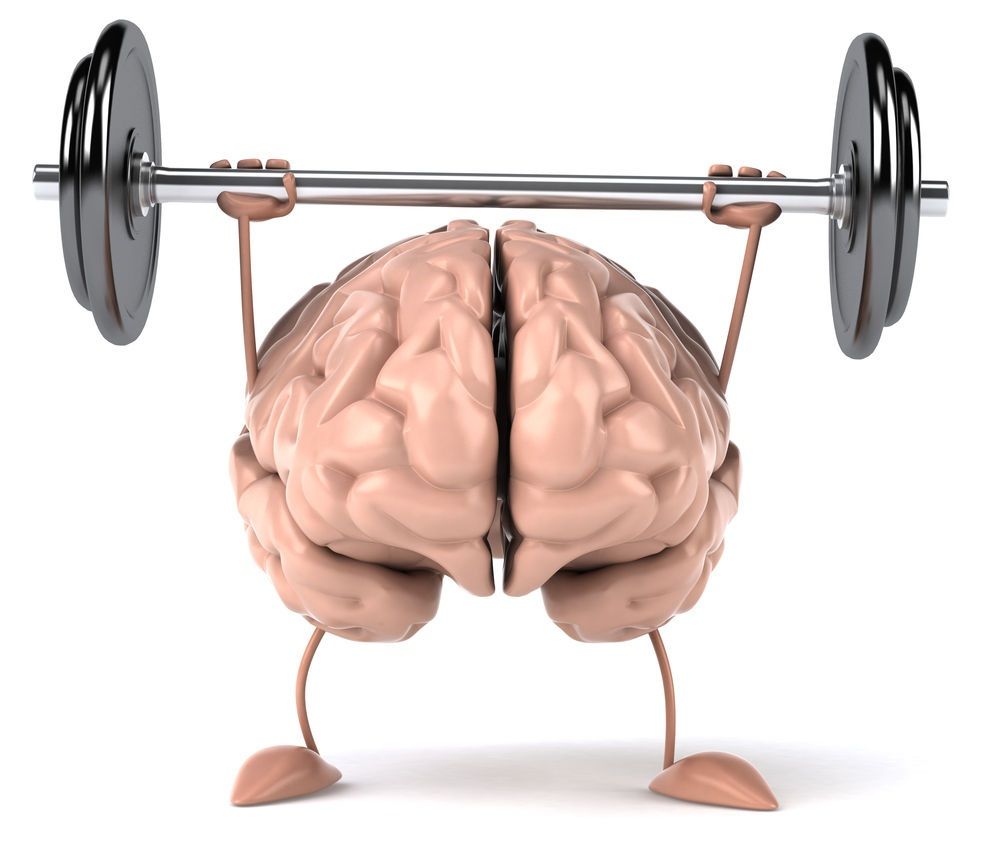 A brain is lifting a barbell with arms and legs