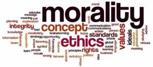 A word cloud with the word morality in the middle.