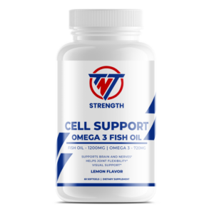 A bottle of cell support omega 3 fish oil