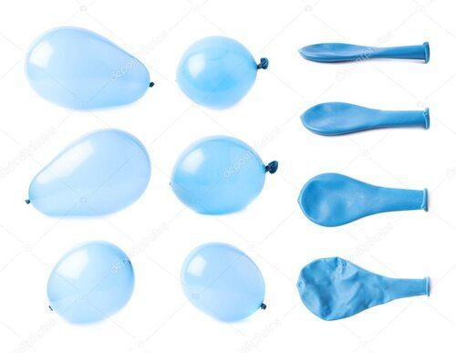 A set of blue balloons in different positions on a white background.