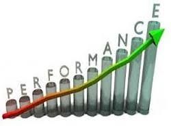 A graph with a green arrow pointing up and the word performance written on it.