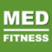 The logo for med fitness is green and white.