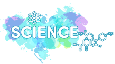 The word science is on a colorful background with a chemical structure.