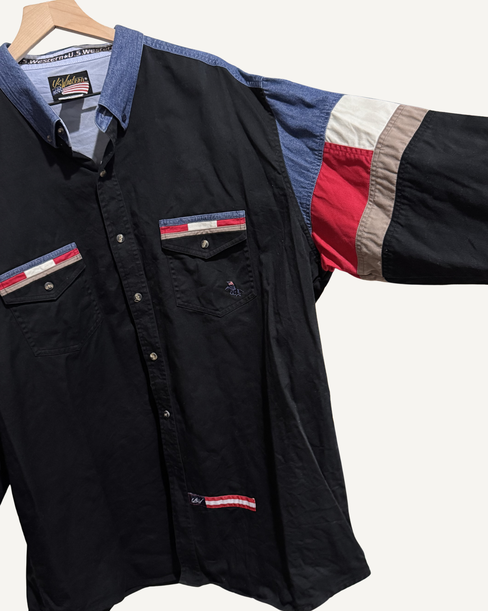 Vintage U.S. Western Color Block Denim Cowboy Button Up Shirt