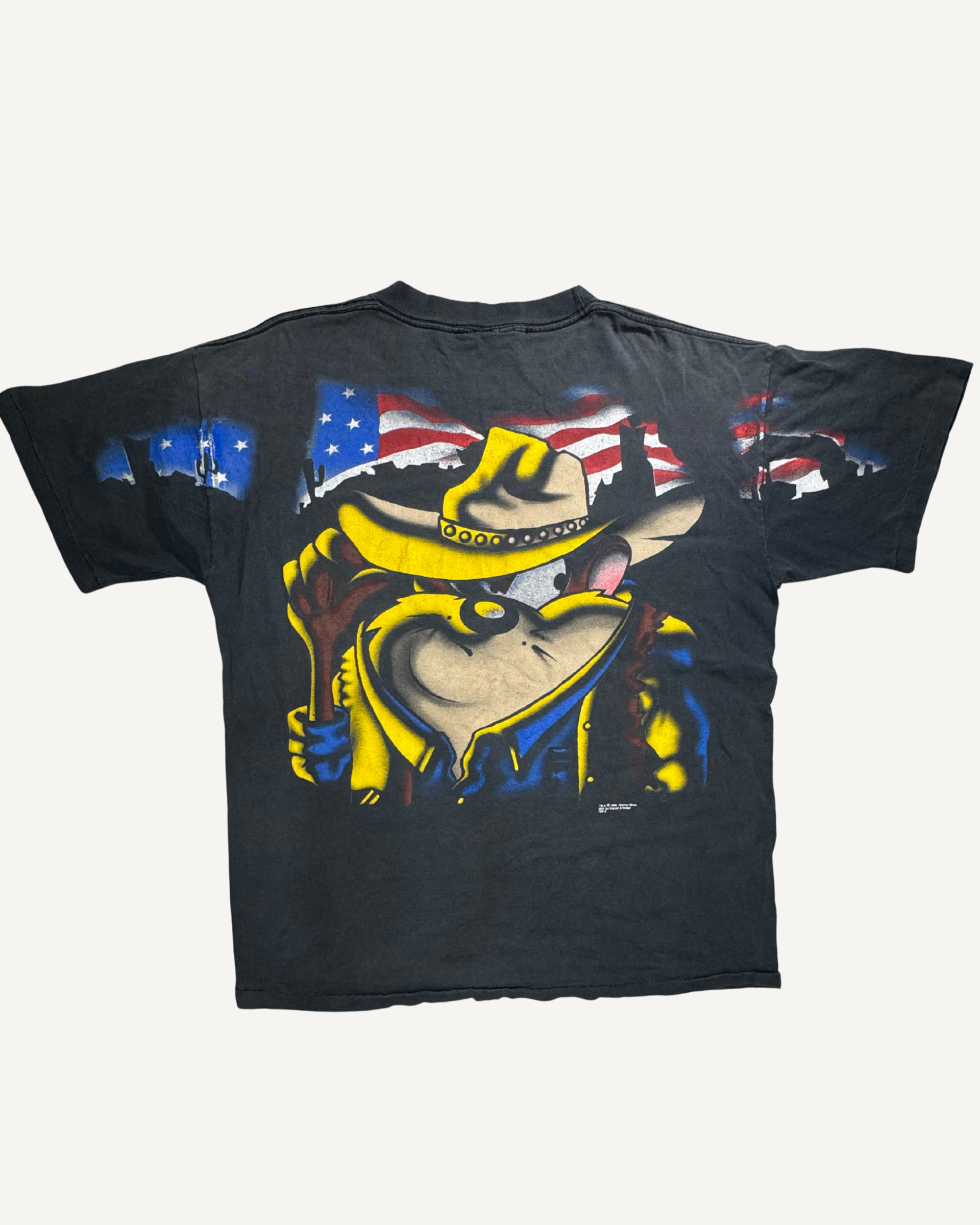 Vintage 1996 Looney Tunes Tasmanian Devil Cowboy American Flag T-Shirt