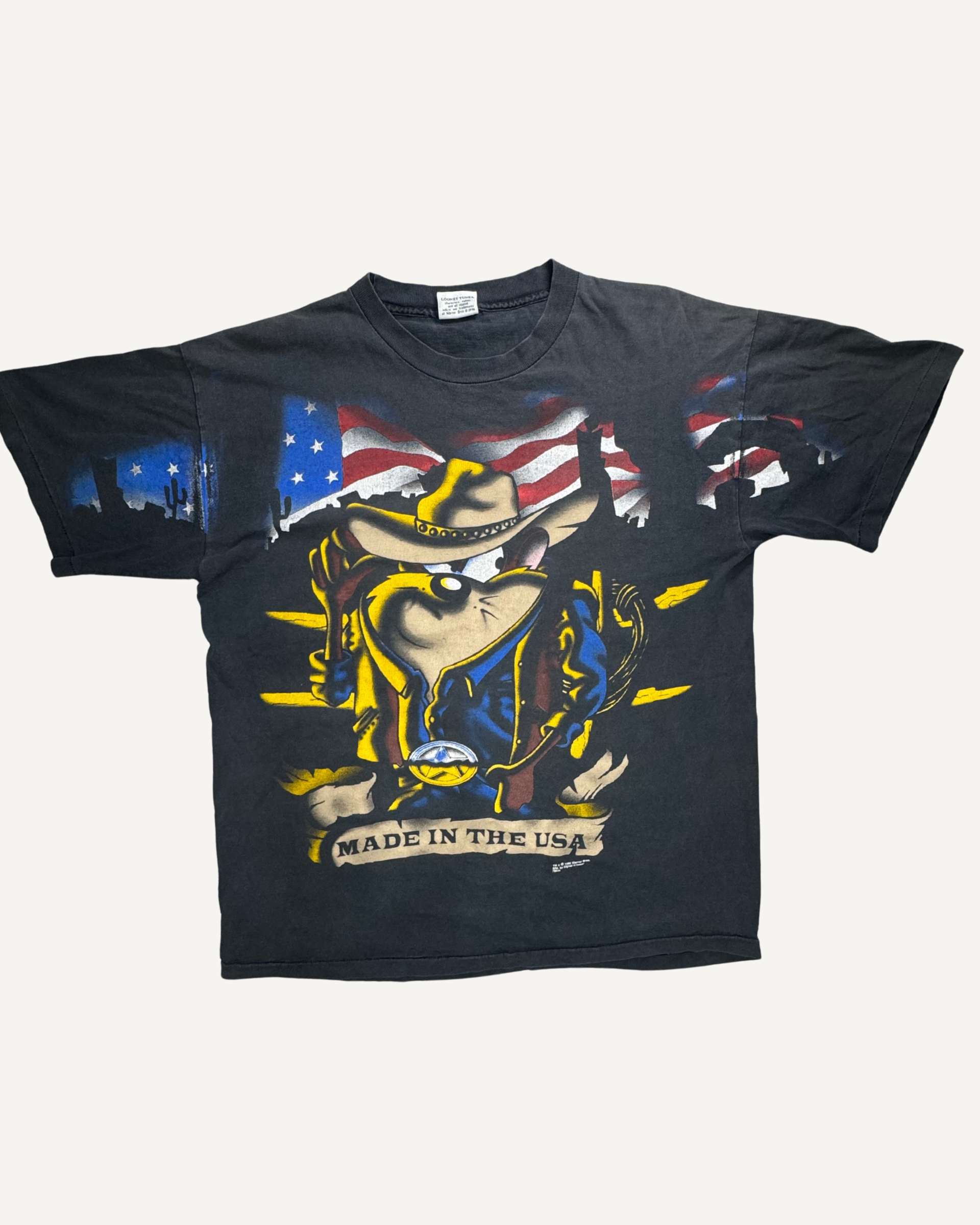 Vintage 1996 Looney Tunes Tasmanian Devil Cowboy American Flag T-Shirt