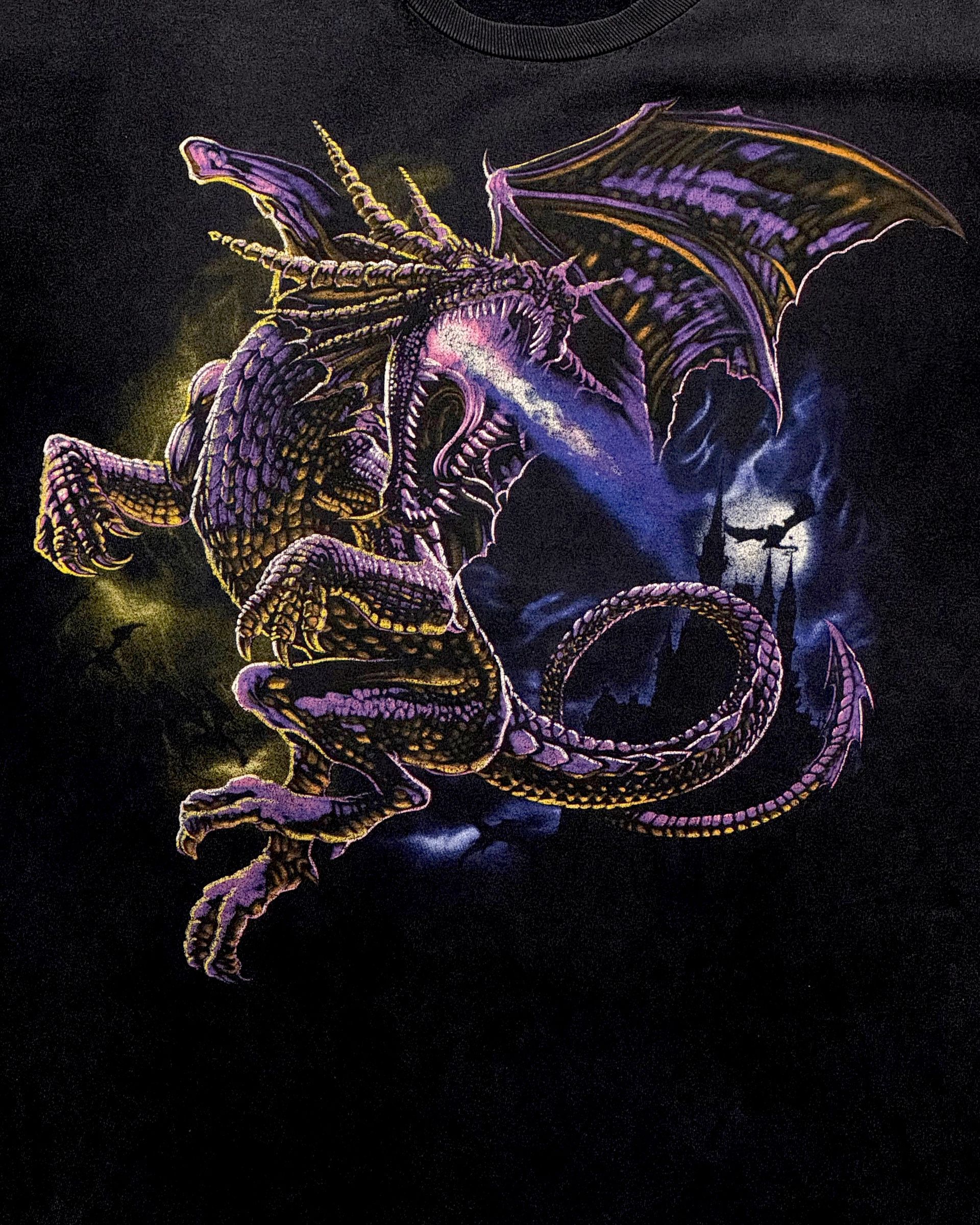 Vintage Mythical Purple Dragon Beam Graphic T-Shirt