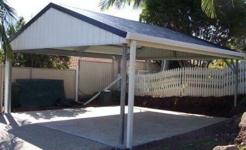 Gable with infill The Gable Carport, sometimes known as a ‘pitched roof’, is an affordable high-quality carport that can be built for any size. These are commonly found with infills shown in the photo.