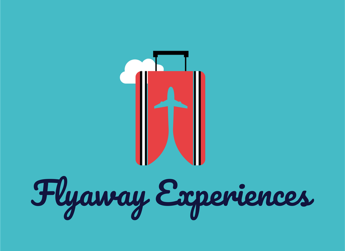 Red suitcase with airplane graphic, cloud.