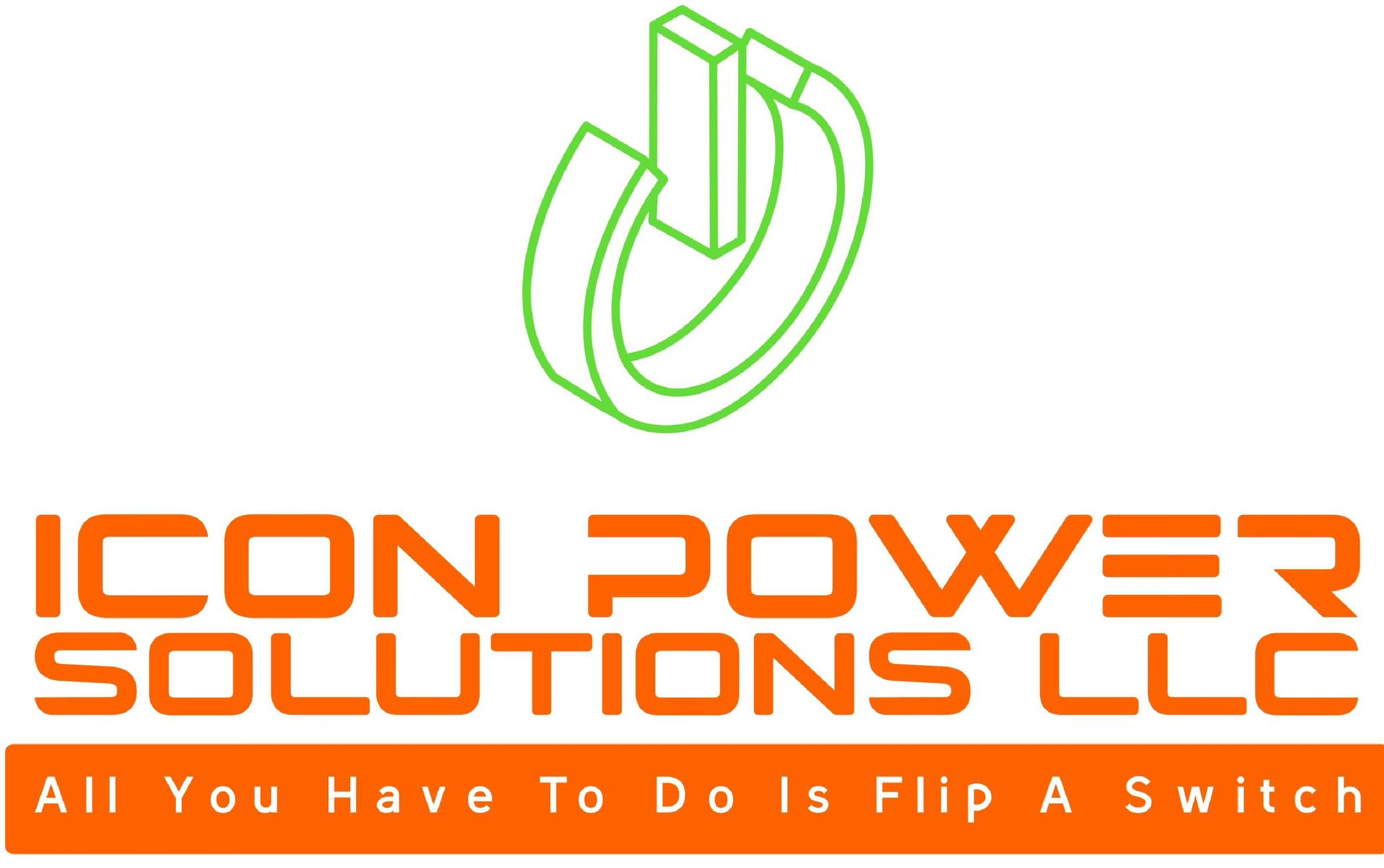 Icon Power Solutions LLC logo with green abstract mark, orange company name, and tagline on white background