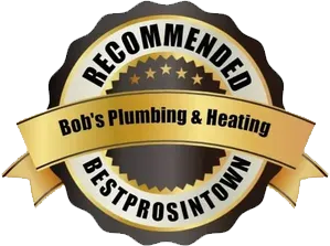 Badge for Bob's Plumbing & Heating, gold and black,