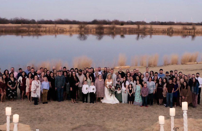 Group photo of bridal party and family