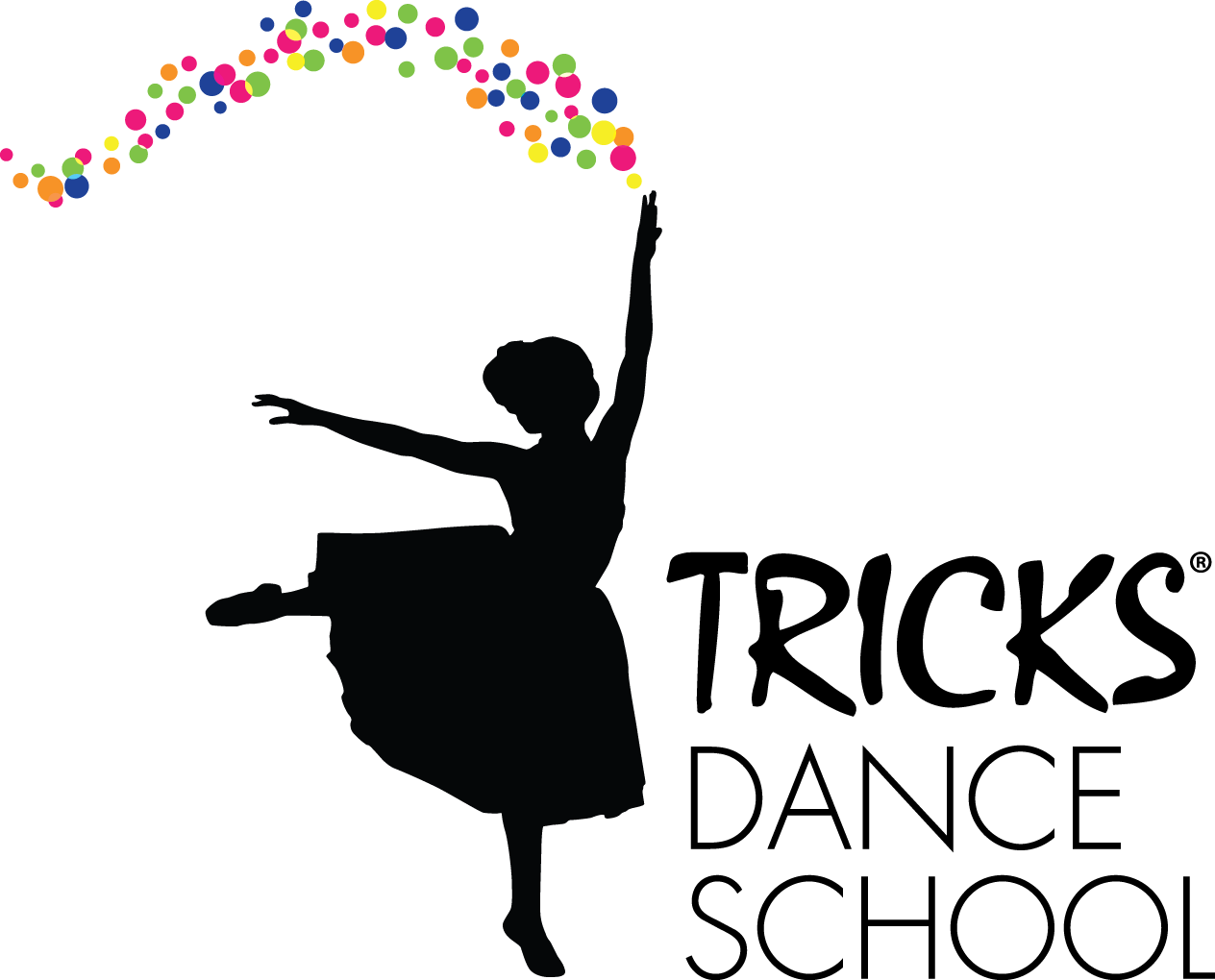 A logo for tricks dance school with a silhouette of a ballerina