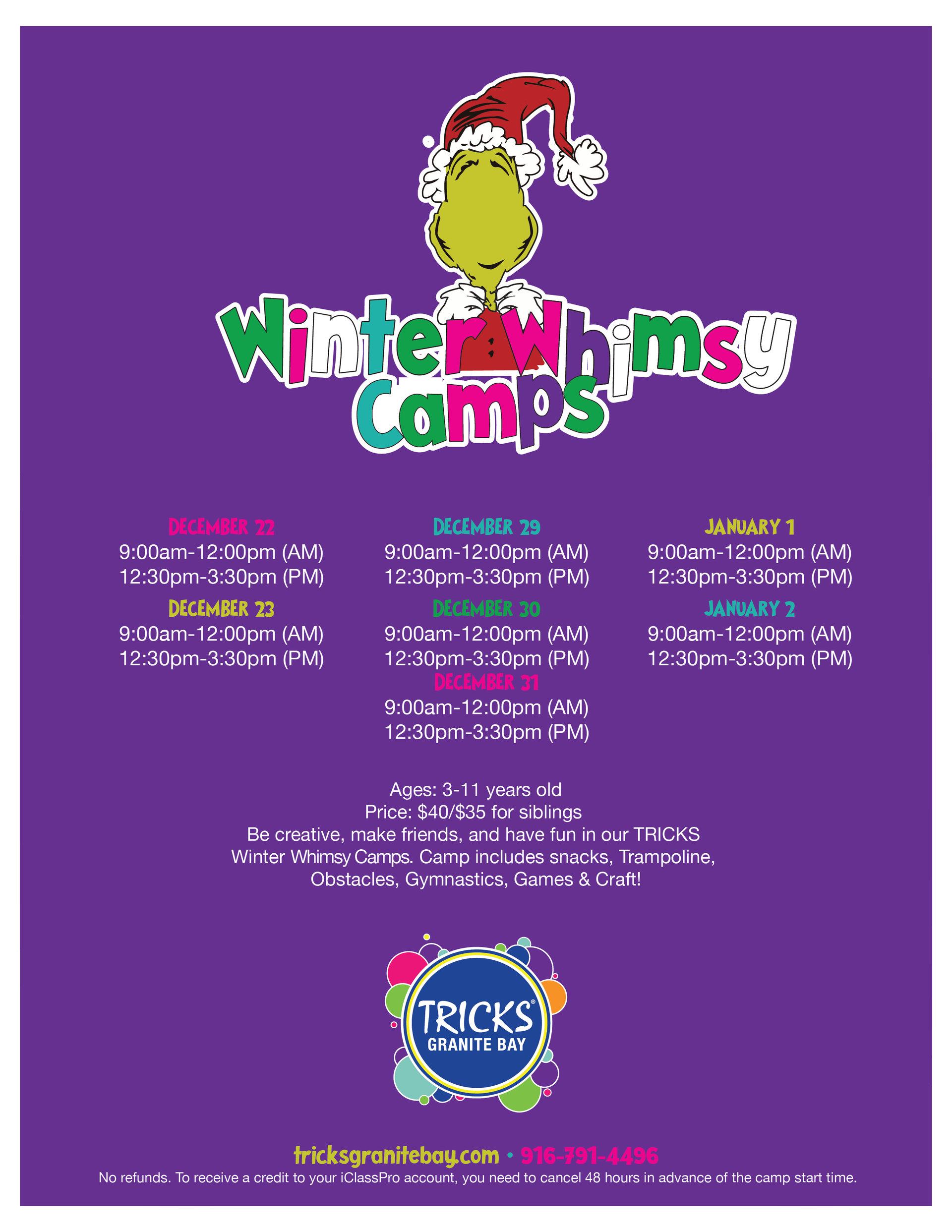 A logo for tricks granite bay summer camp around the world camp