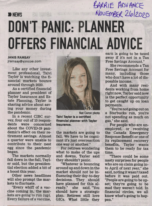 A newspaper article titled do n't panic planner offers financial advice