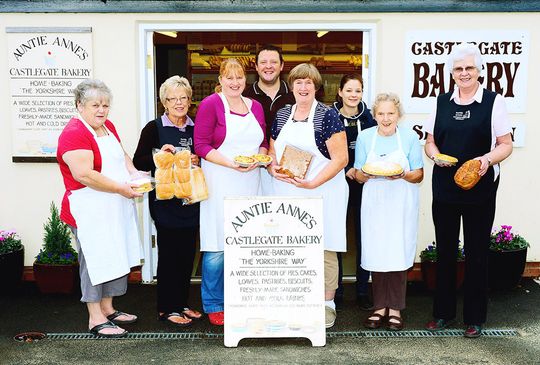 The shop and staff of Auntie Anne's Bakery in Helmsley