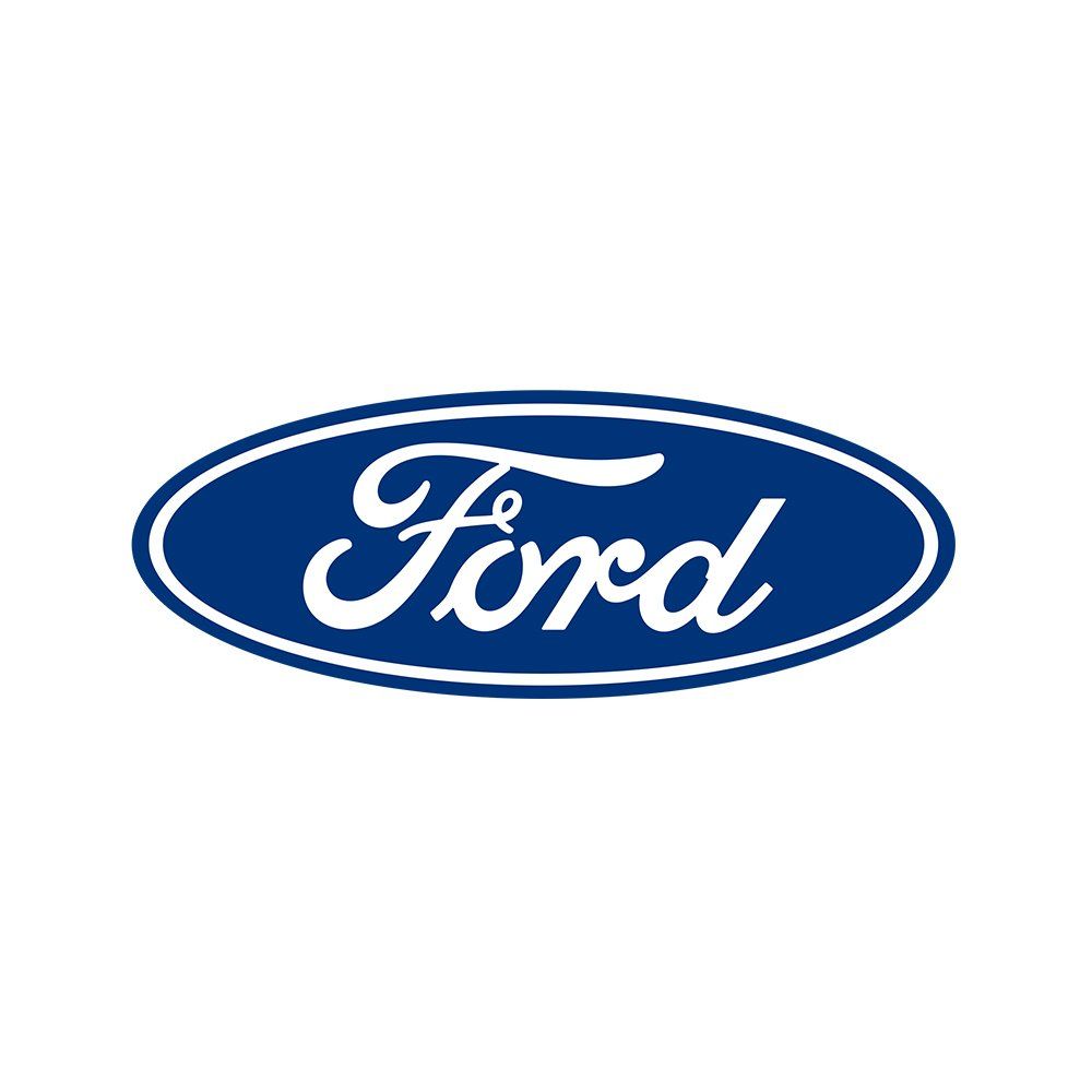 Un logotipo de Ford azul y blanco sobre un fondo blanco.