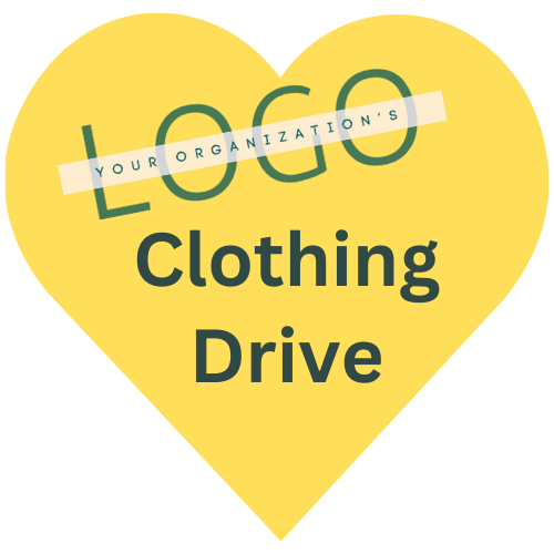 A yellow heart with the words logo clothing drive on it