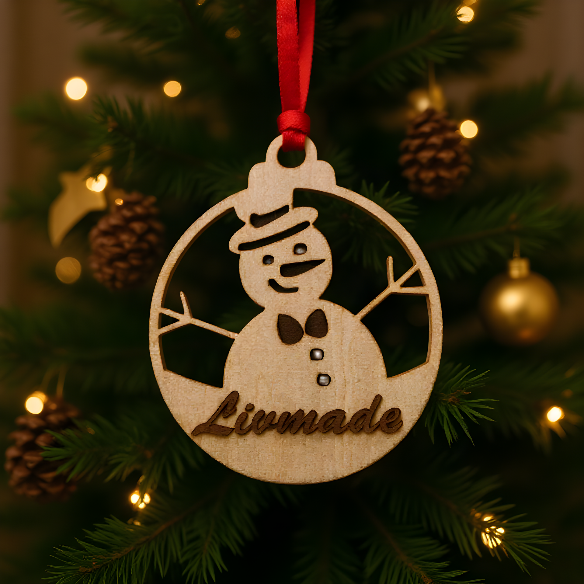 Houten kerst sneeuwman met naam