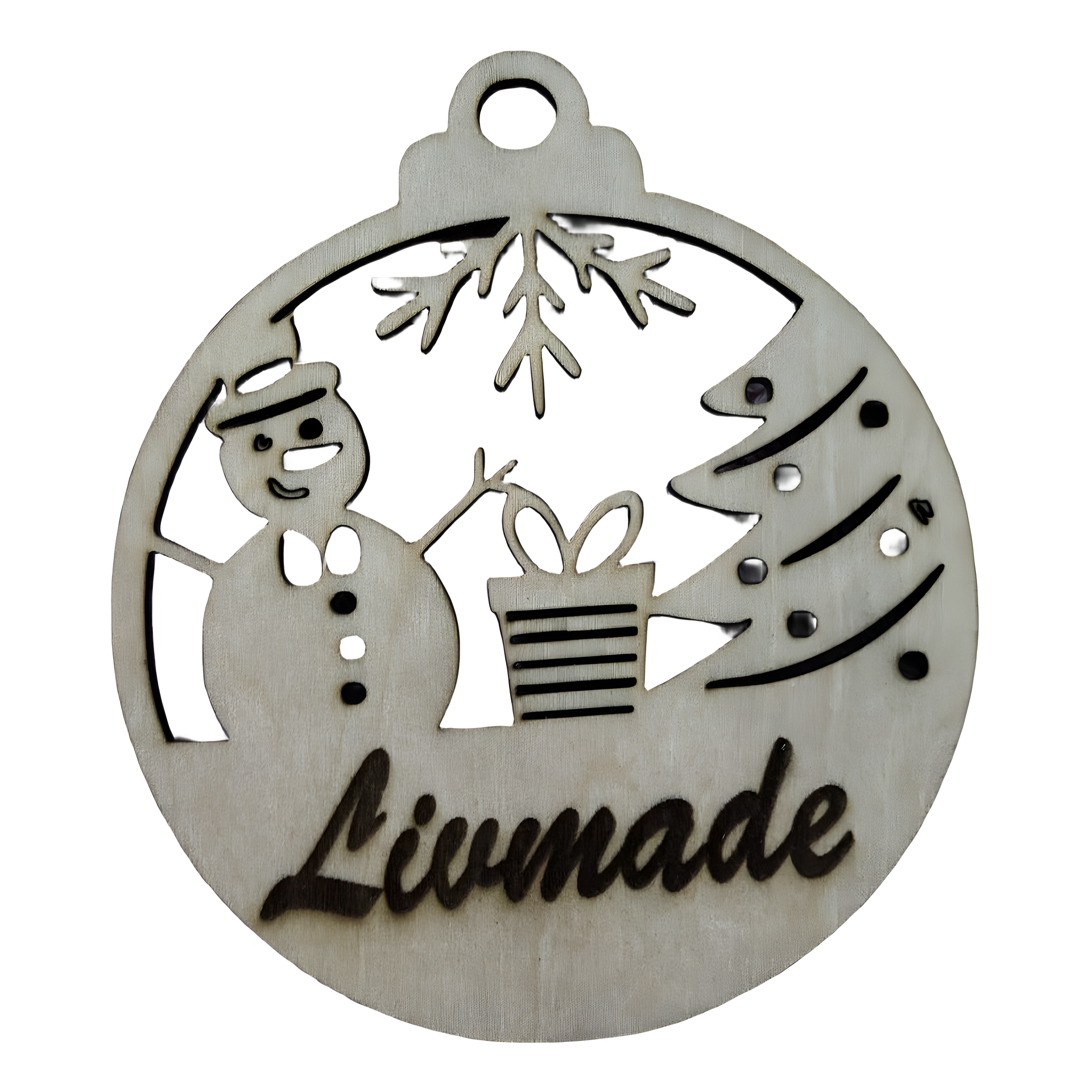 Houten kerst  met sneeuwman en  naam