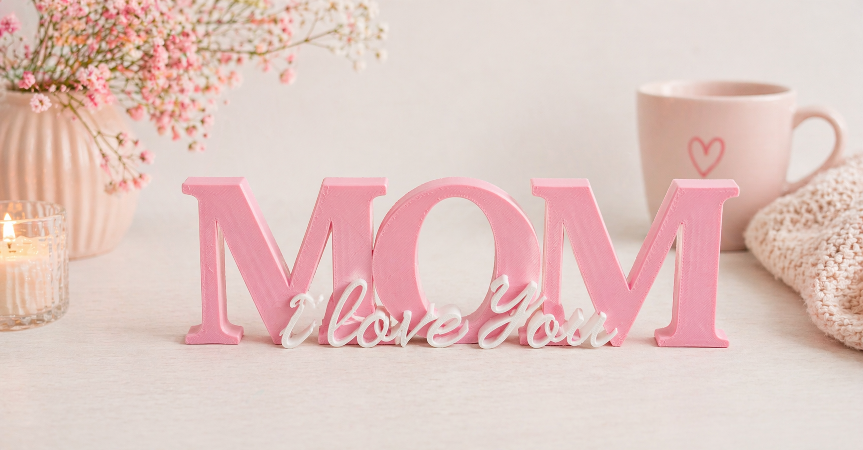 3D Geprinte “Mom” Decoratie met Persoonlijke Tekst