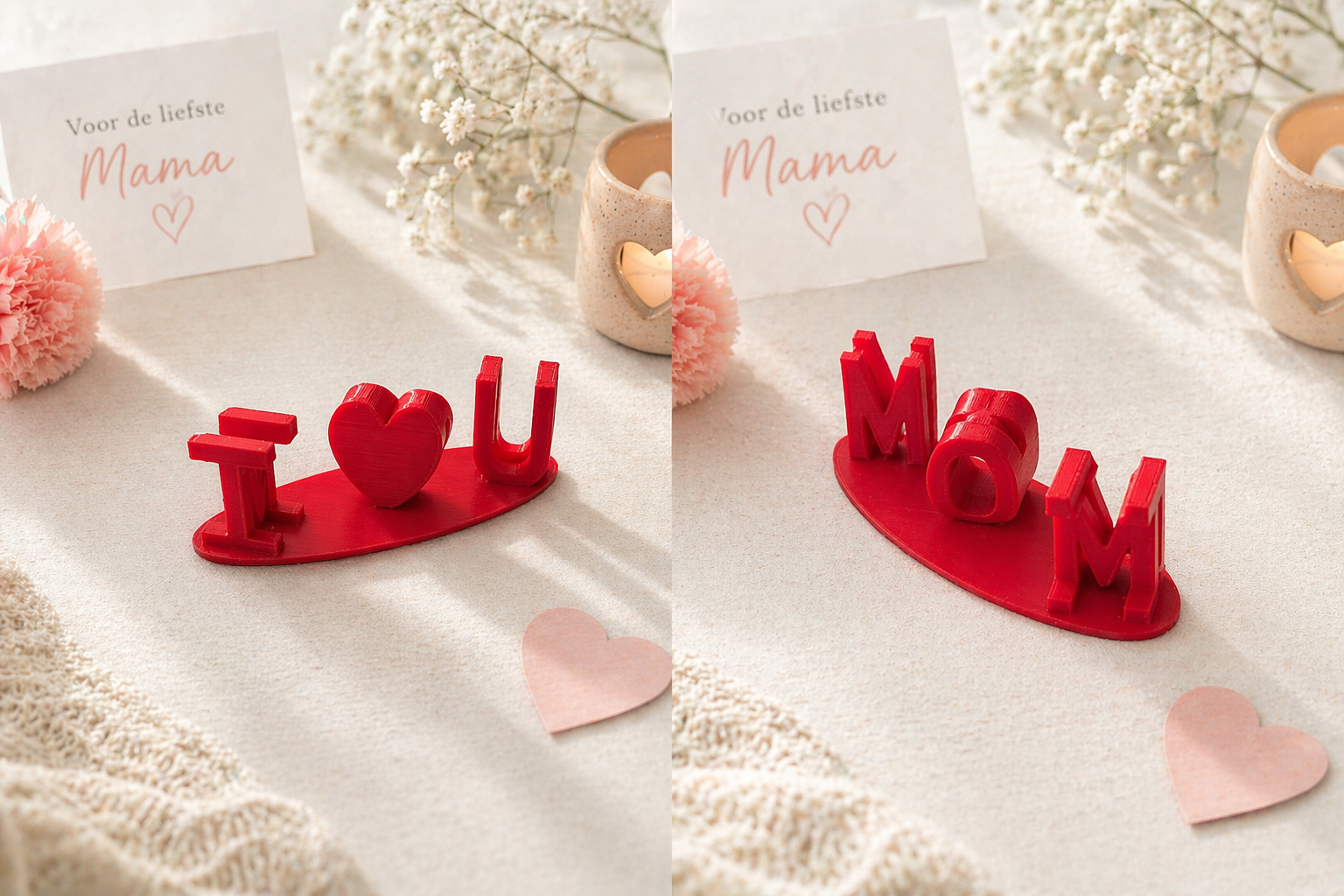 3D Geprinte “I ♥ U / MOM” Decoratie