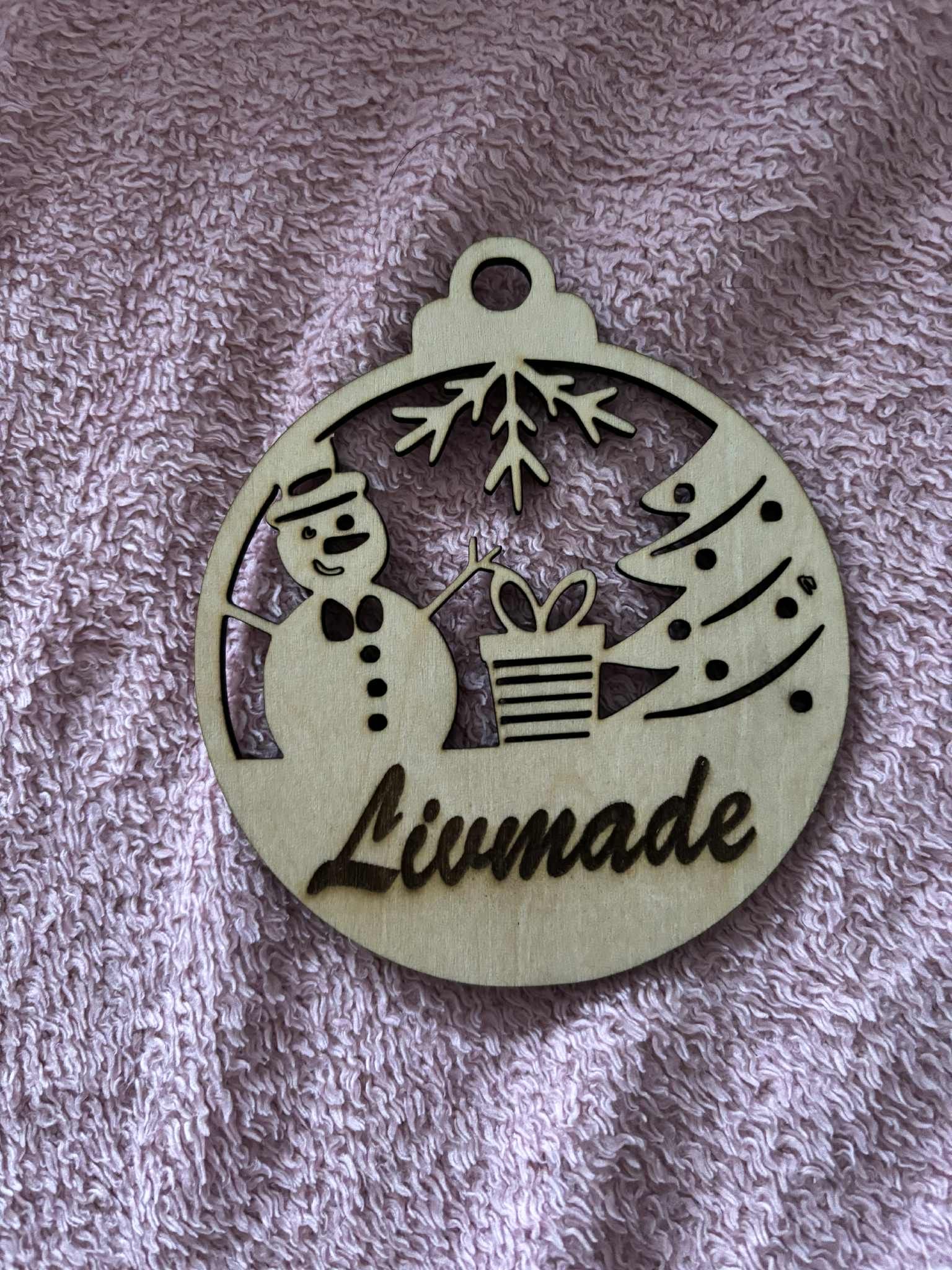 Houten kerst met sneeuwman en naam