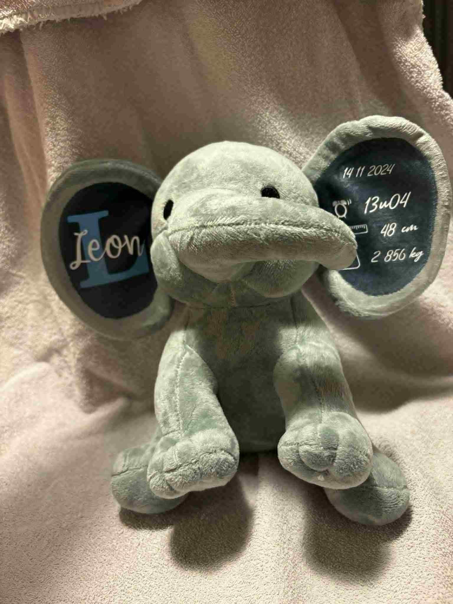 geboorte knuffel olifant (grijs)