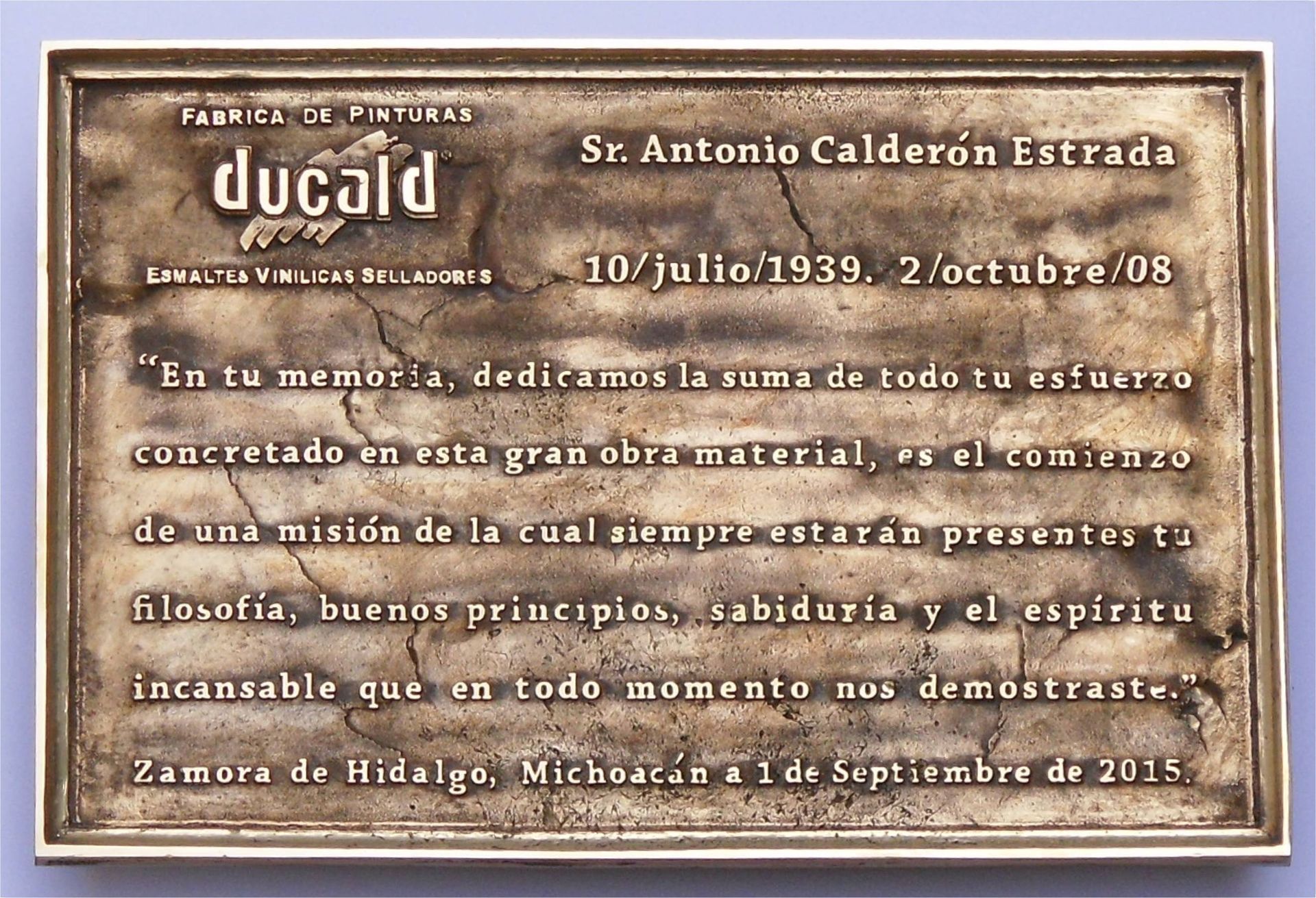 Placa de bronce fundido sin fondo Pinturas ducald