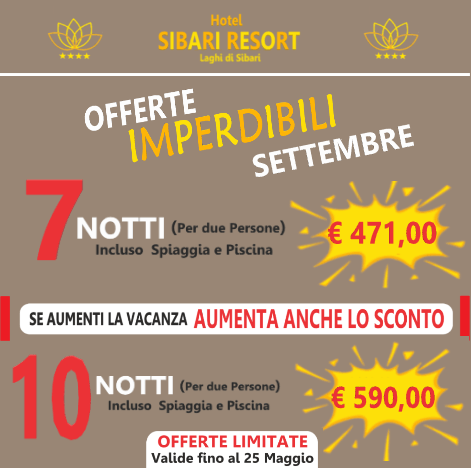 Una pubblicità per l'hotel sibari resort a settembre