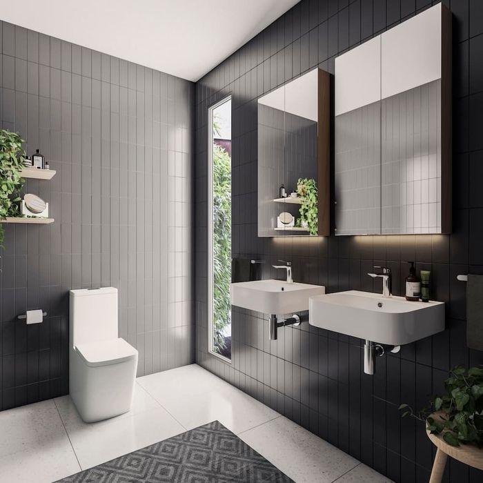 Black And White Bathroom With Plants - Renovation Builders In Coffs Harbour, NSW
