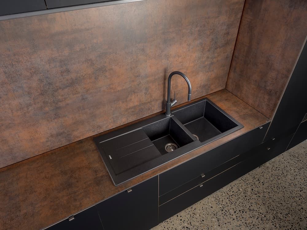 Matte Black Dual Bowl Sink — Coffs Coast Designer Bathrooms in Toormina, NSW