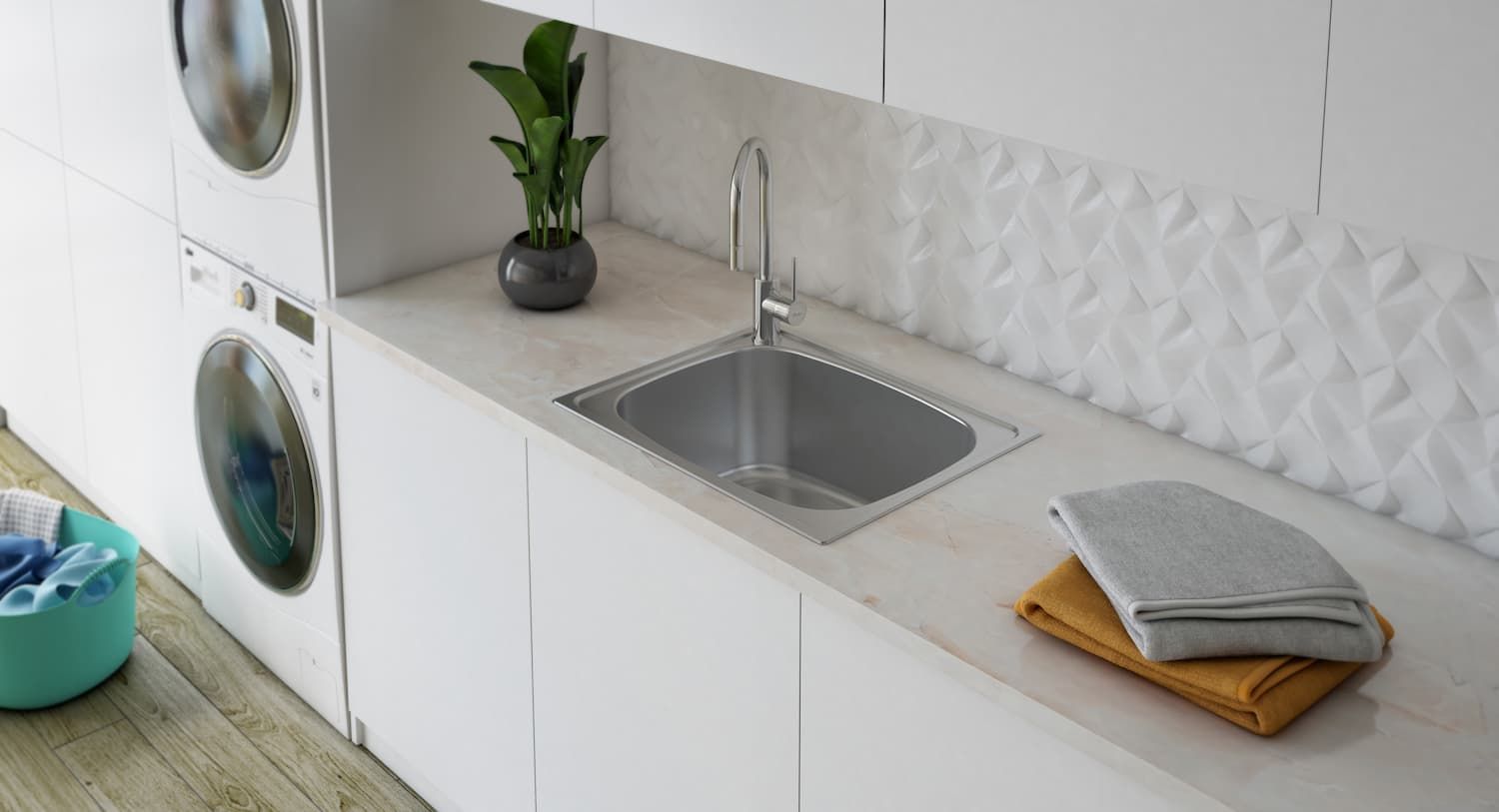 Laundry Room With Towels On Countertop — Coffs Coast Designer Bathrooms in Toormina, NSW