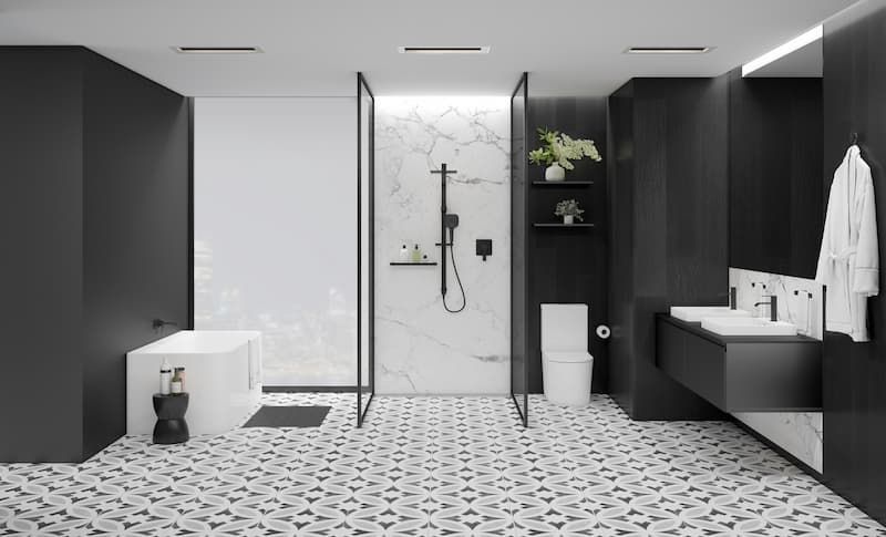 Spacious Black And White Bathroom — Coffs Coast Designer Bathrooms in Toormina, NSW