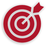 A red and white target with an arrow in the center