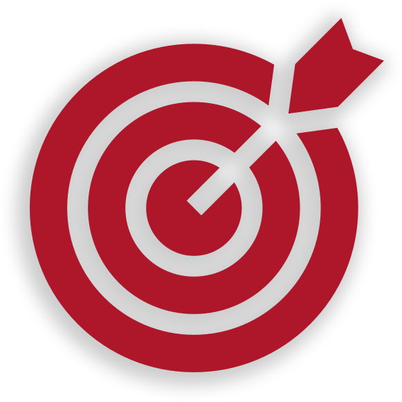 A red and white target with an arrow in the center