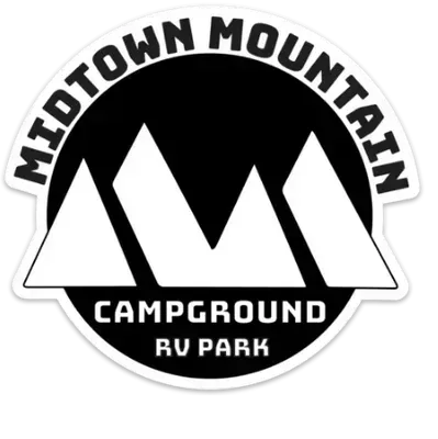 A black and white logo for midtown mountain campground rv park