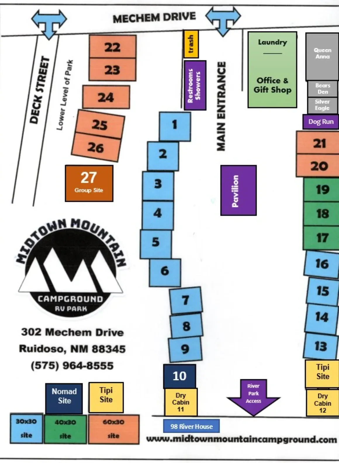 A map of a campground called midtown mountain campground