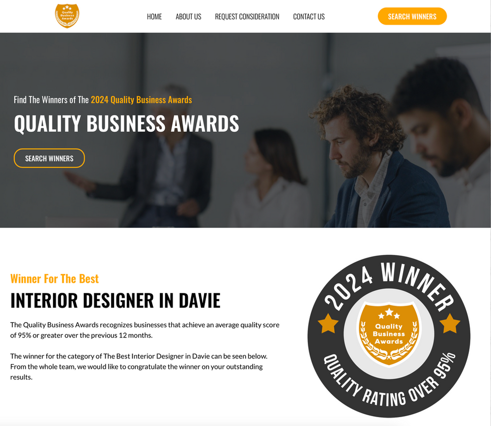 A screenshot of the website for the quality business awards.